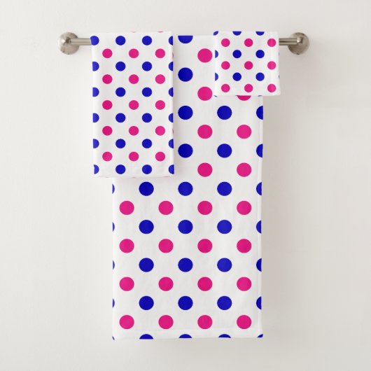Wit Roze Blau Stippenpatroon Bad Handdoek (Insitu)