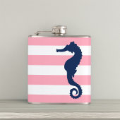 Wit Roze & Blauw Brede Strepen Patroon Zeepaardje Heupfles