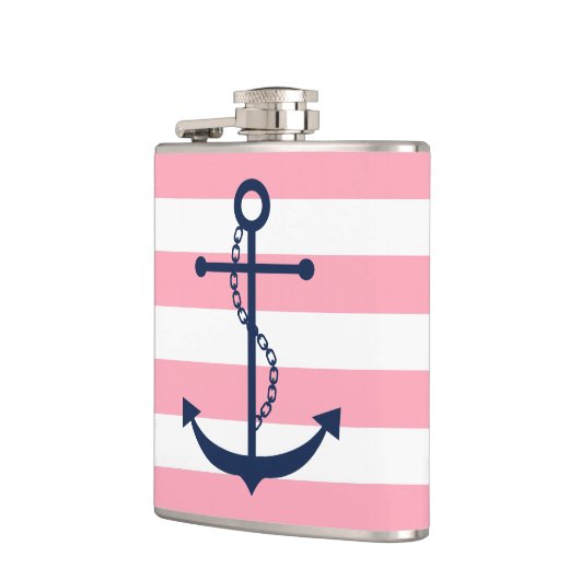 Wit Roze & Blauw Brede Strepen Patroonanker Heupfles (Links)