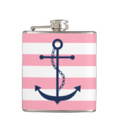 Wit Roze & Blauw Brede Strepen Patroonanker Heupfles (Voorkant)