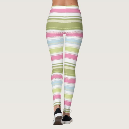 Wit, roze, blauw en groen gestreept leggings (Achterkant)