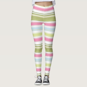 Wit, roze, blauw en groen gestreept leggings