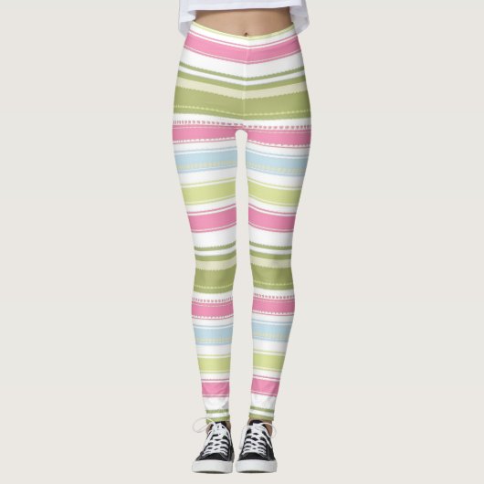 Wit, roze, blauw en groen gestreept leggings (Voorkant)