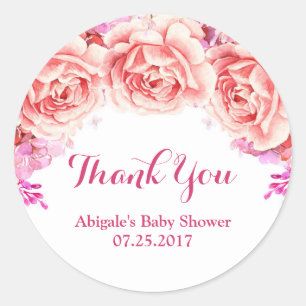 Wit Roze Bloem Baby shower Favor Tags Ronde Sticker