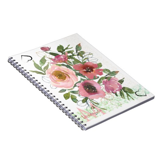  Wit Roze Bloemen Notitieboek (Rechterzijde)