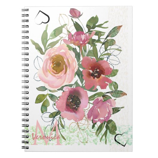 Wit Roze Bloemen Notitieboek (Voorkant)