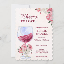 Wit Roze Bloemen & Wijn Waterverf Vrijgezellenfees Kaart