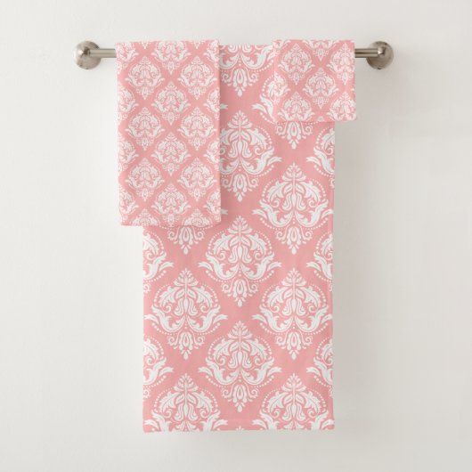 Wit & Roze Bloemendamasken Patroon Bad Handdoek (Insitu)