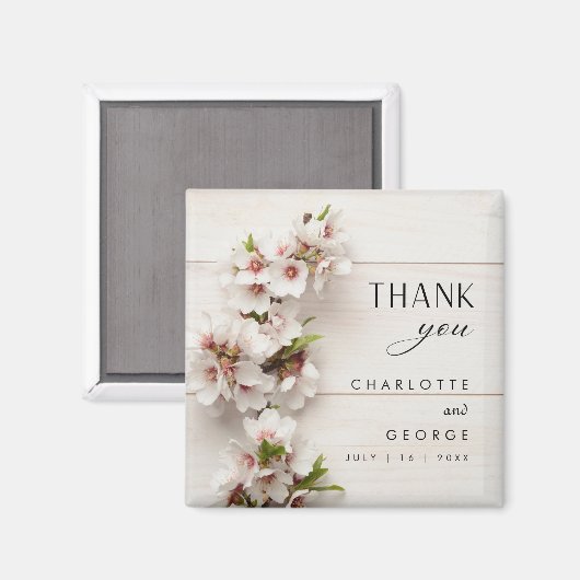 Wit roze bloemig | Bruiloft gunst magneet (Voorkant / Achterkant)