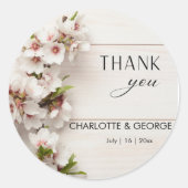 Wit roze bloemig | Trouwgunst Ronde Sticker (Voorkant)
