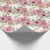 Wit | Roze bloemperken Verpakkingspapier Cadeaupapier (Hoek)