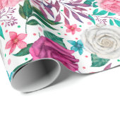 Wit Roze Bourgogne Rozen Bruiloft Wrapping Papier (Rol Hoek)