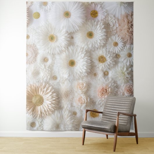 Wit Roze Daisy Bloem Wand Tapestry Achtergrond Wandkleed (In situ)