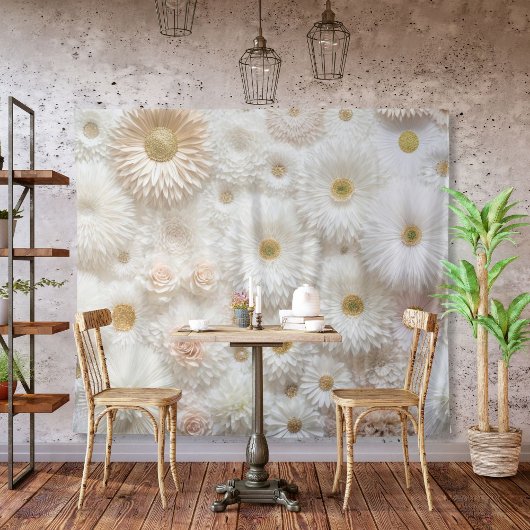 Wit Roze Daisy Bloem Wand Tapestry Achtergrond Wandkleed