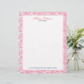 Wit & Roze  Damaskepatroon Gepersonaliseerd Briefhoofd (Staand voorkant)