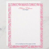 Wit & Roze  Damaskepatroon Gepersonaliseerd Briefhoofd (Voorkant / Achterkant)