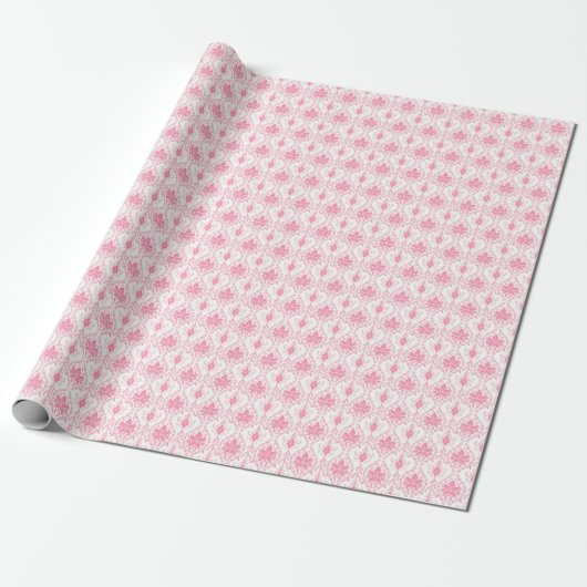 Wit roze damast patroon cadeaupapier (Uitgerold)