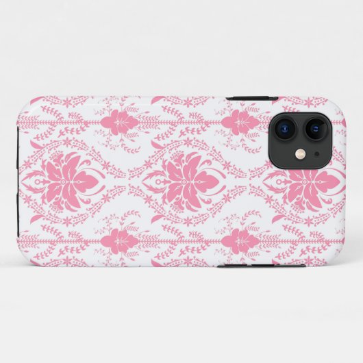 Wit roze damast patroon Case-Mate iPhone case (Achterkant (horizontaal))