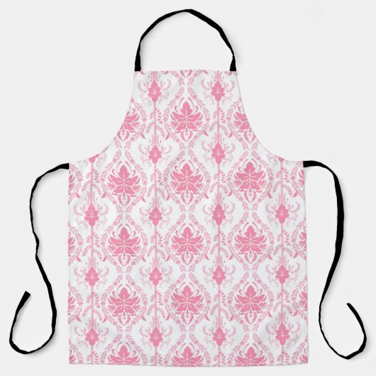 Wit roze damast patroon schort (Voorkant)
