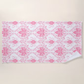 Wit roze damast patroon strandlaken (Voorkant)