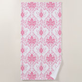 Wit roze damast patroon strandlaken (Voorkant)