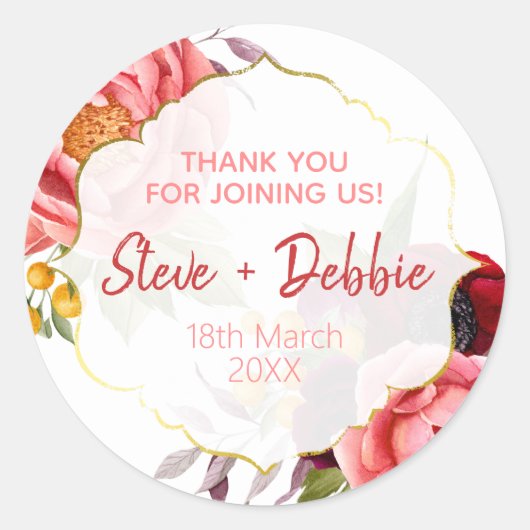 Wit roze dank u bruiloft lippenbalsem soja kaars ronde sticker (Voorkant)