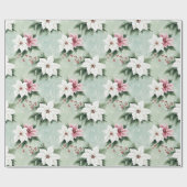 Wit Roze Elegante Kerstpunsettia's Cadeaupapier (Vlak)
