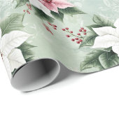 Wit Roze Elegante Kerstpunsettia's Cadeaupapier (Rol Hoek)