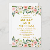 Wit Roze en Goud Boho Bohemian Greenery Wedding Kaart (Voorkant / Achterkant)