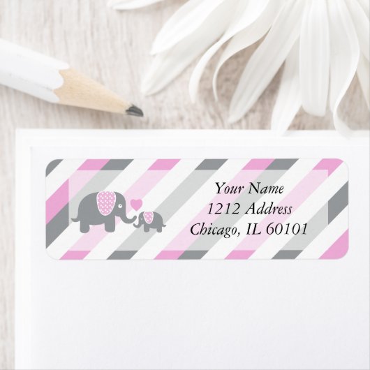 Wit, Roze en Grijze Baby shower Elephants Etiket (Insitu)