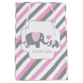 Wit, Roze en Grijze Baby shower Elephants Medium Cadeauzakje (Voorkant)
