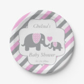 Wit, Roze en Grijze Baby shower Elephants Papieren Bordje (Voorkant)