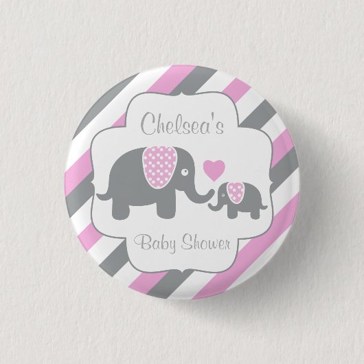 Wit, Roze en Grijze Baby shower Elephants Ronde Button 3,2 Cm (Voorkant)