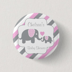 Wit, Roze en Grijze Baby shower Elephants Ronde Button 3,2 Cm