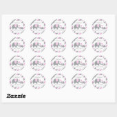 Wit, Roze en Grijze Baby shower Elephants Ronde Sticker (Vel)