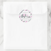 Wit, Roze en Grijze Baby shower Elephants Ronde Sticker (Tas)