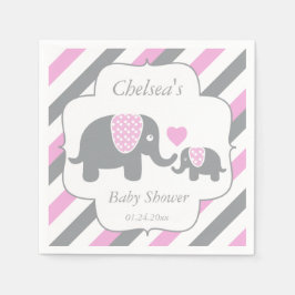 Wit, Roze en Grijze Baby shower Elephants Servet