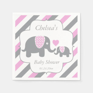 Wit, Roze en Grijze Baby shower Elephants Servet