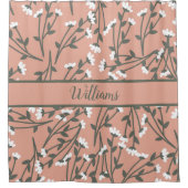 Wit roze en groen bloempatroon met monogram  douchegordijn (Voorkant)