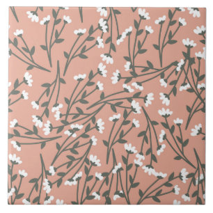 Wit roze en groen bloempatroon tegeltje