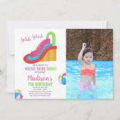 Wit Roze Foto Water Slide Verjaardag Uitnodigingen (Voorkant)