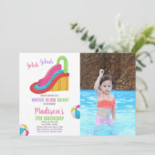 Wit Roze Foto Water Slide Verjaardag Uitnodigingen (Staand voorkant)