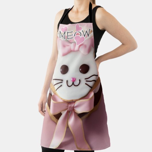 Wit/Roze/Frosted Kat/Meow/All-Over Print Schort (Insitu)