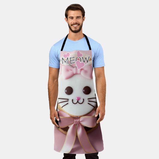 Wit/Roze/Frosted Kat/Meow/All-Over Print Schort (Gedragen)