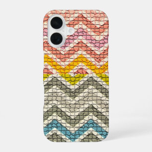 WIT ROZE GEEL GRIJS BLAUW MOZAÏEK CHEVRONS iPhone 16 HOESJE