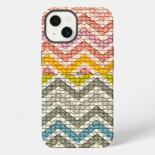 WIT ROZE GEEL GRIJS BLAUW MOZAÏEK CHEVRONS iPhone 13 HOESJE