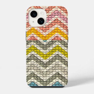 WIT ROZE GEEL GRIJS BLAUW MOZAÏEK CHEVRONS iPhone 14 HOESJE