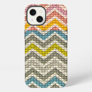 WIT ROZE GEEL GRIJS BLAUW MOZAÏEK CHEVRONS iPhone 13 HOESJE