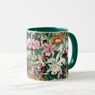 Wit Roze Geel Groen Orchidee Patroon Mok