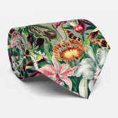 Wit Roze Geel Groen Orchidee Patroon Stropdas (Opgerold)